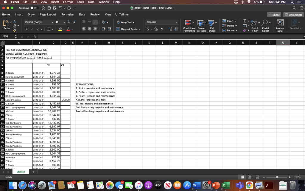 Attached is an excel document for your use when completing the case