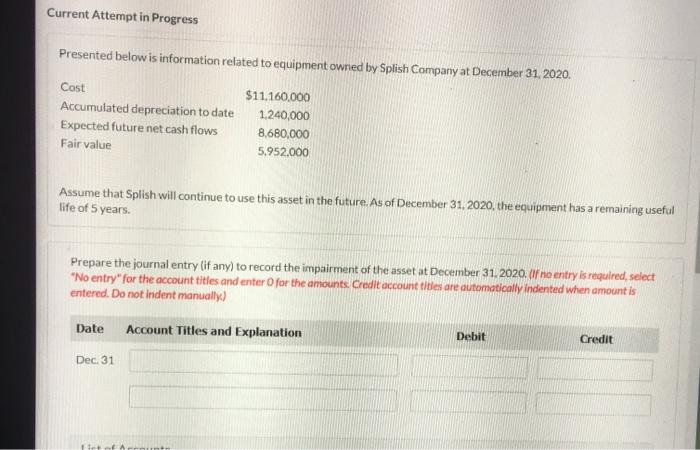  (12) Current Attempt in Progress Presented below is information related to