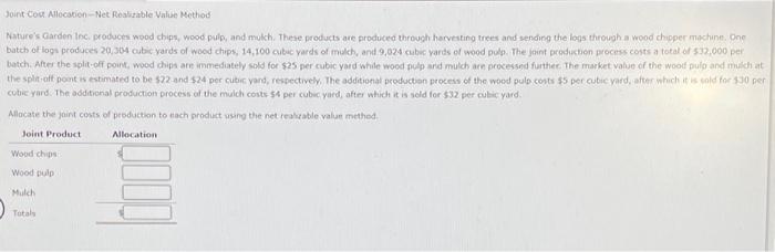  Joint Cou Allocation - Net Realizable Value Method Nature's Garden Inc,