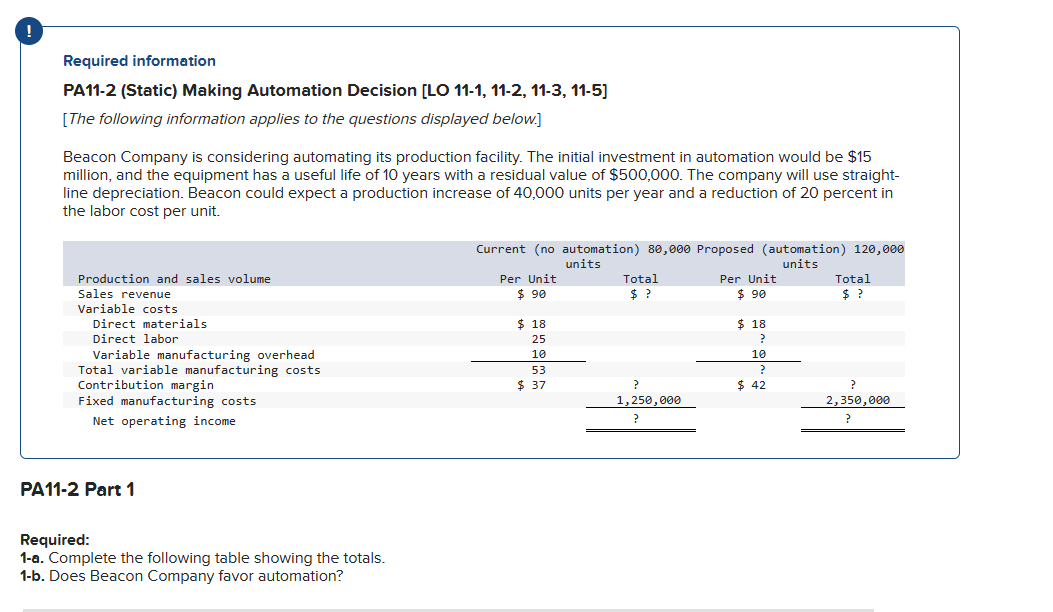 I need help with part 2-5! Required information PA11-2 (Static) Making Automation
