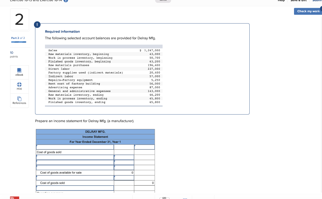 Check my work 2 ! Required information The following selected account