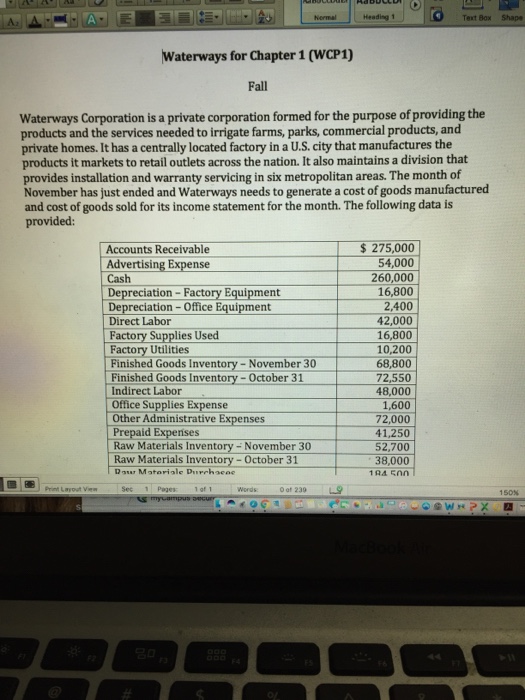  Heading 1 Text Box Shape Waterways for Chapter 1 (WCP1) Fall