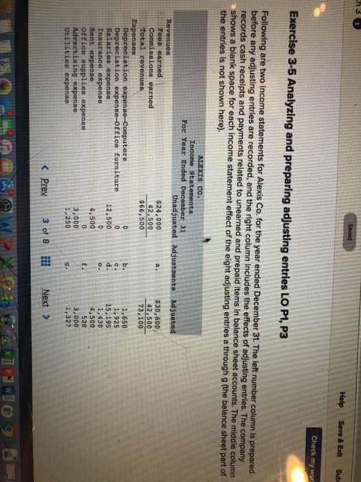  Help Save & Exit Sub Exercise 3-5 Analyzing and preparing adjusting