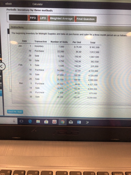  eBook Calculator Periodic inventory by three methods FIFO LIFOWeighted Average Final
