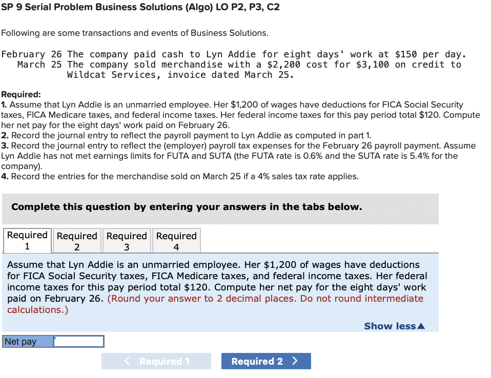 SP 9 Serial Problem Business Solutions (Algo) LO P2, P3, C2