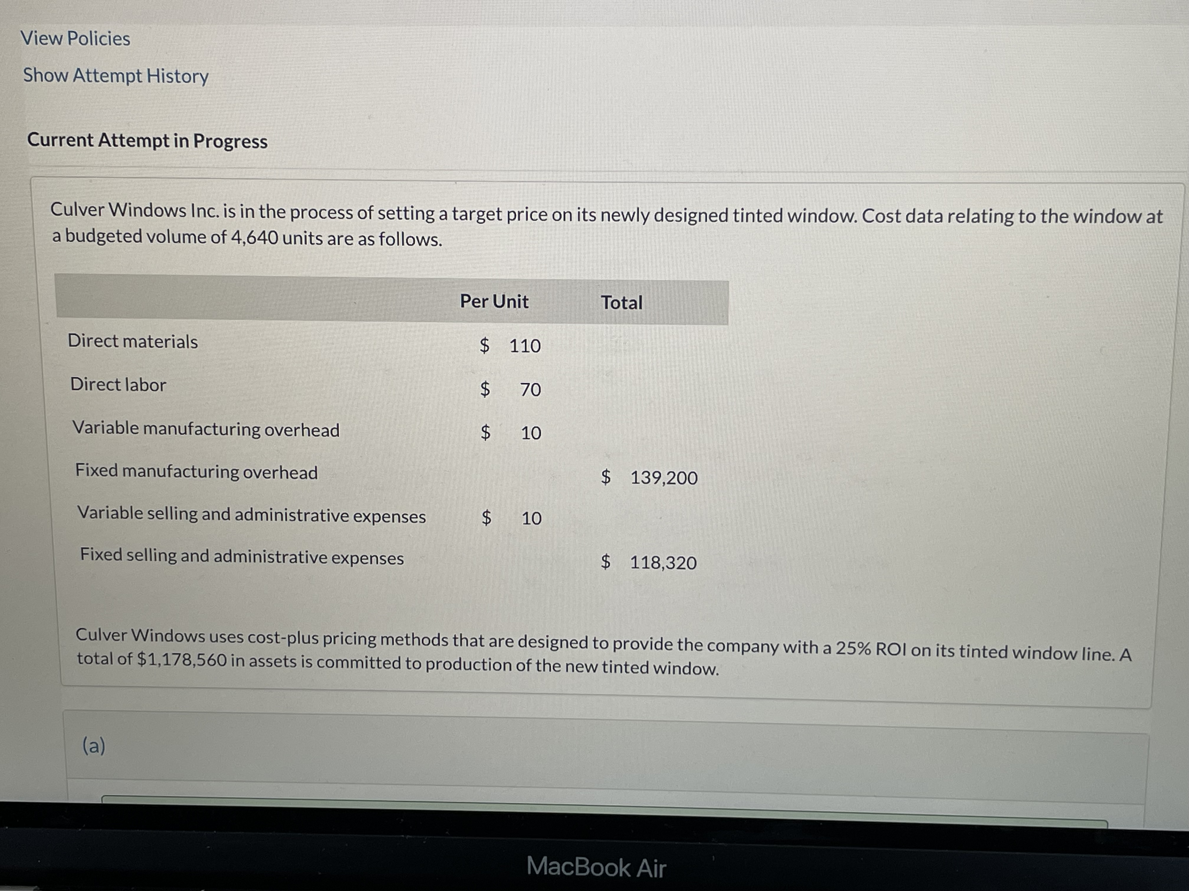 Compute the markup percentage under variable-cost pricing, NOT absorption-cost pricing, that will
