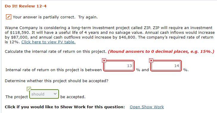  Do It! Review 12-4 Your answer is partially correct. Try again.