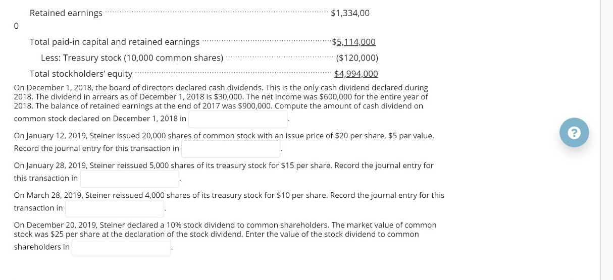 information in its Balance Sheet on December 31, 2018: STEINER CORPORATION Partial