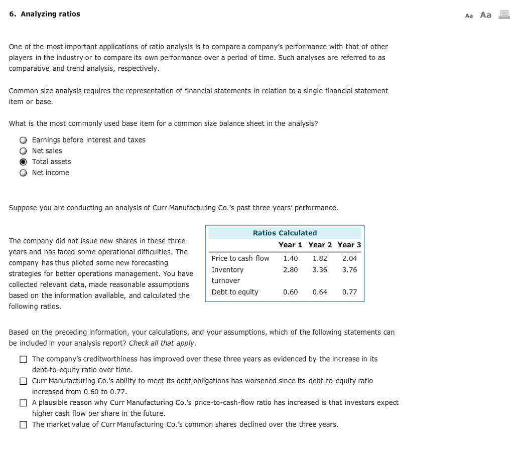 Analyzing Ratios (Answer all please!) NOTE : I posted a previous question