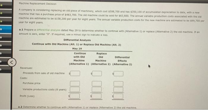  Machine Replacement Decision A company is considering replacing an old piece