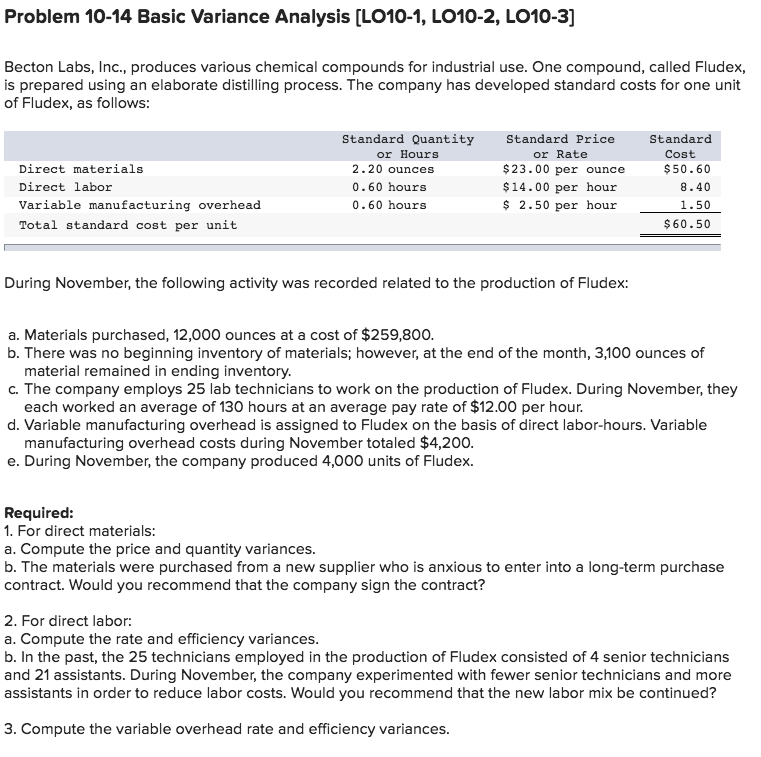  Problem 10-14 Basic Variance Analysis [L010-1, LO10-2, LO10-3] Becton Labs, Inc.,