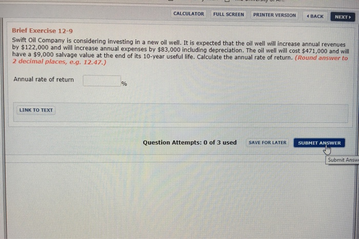  CALCULATOR FULL SCREEN PRINTER VERSION BACK NEXT Brief Exercise 12-9 Swift