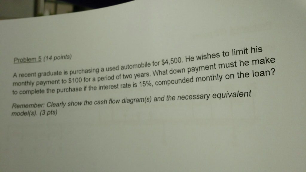 Problem 5 (14 points) A recent graduate is purchasing a used