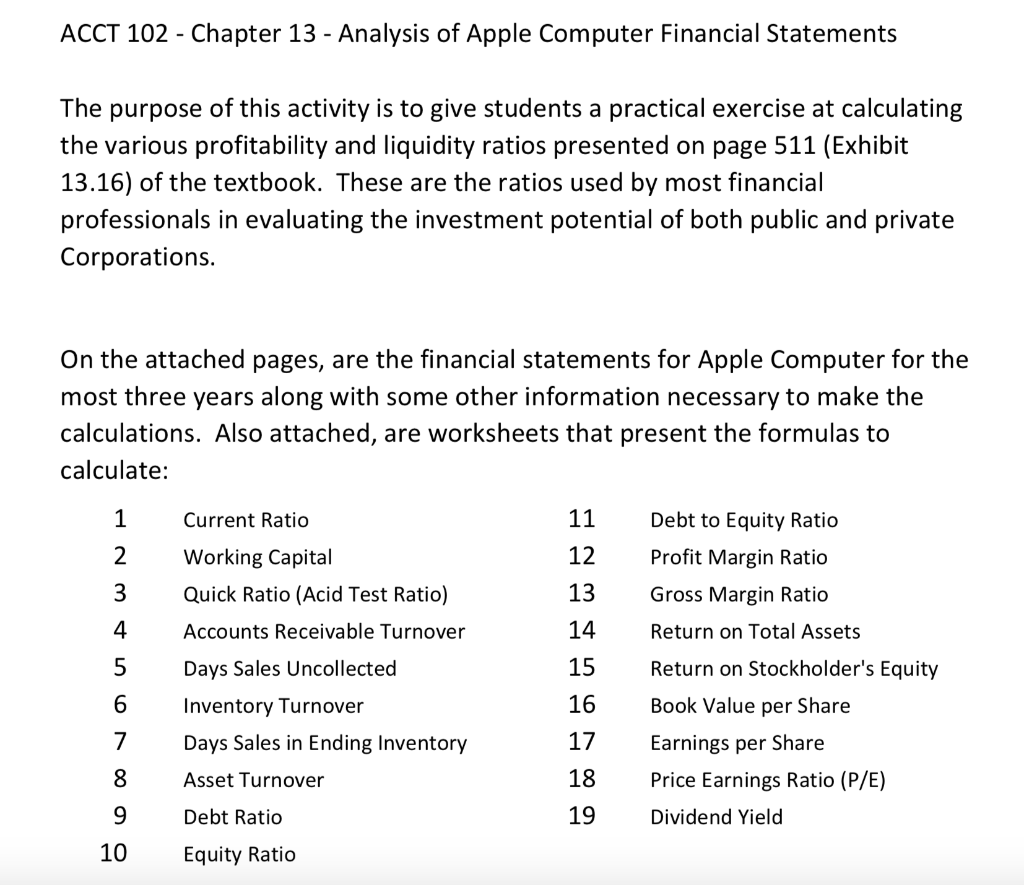 ACCT 102 - Chapter 13 - Analysis of Apple Computer Financial