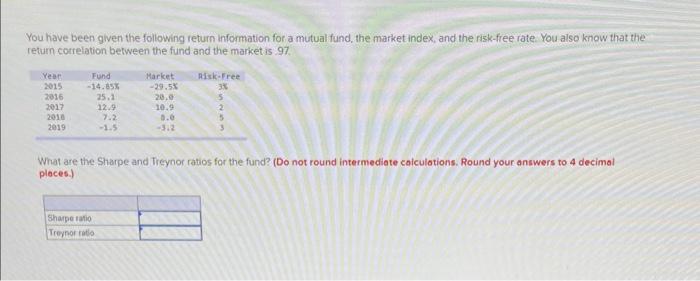  You have been given the following return information for a mutual