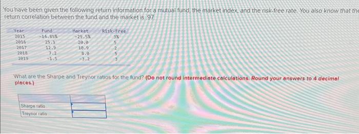 fund, the market index, and the risk-free rate. You also know that