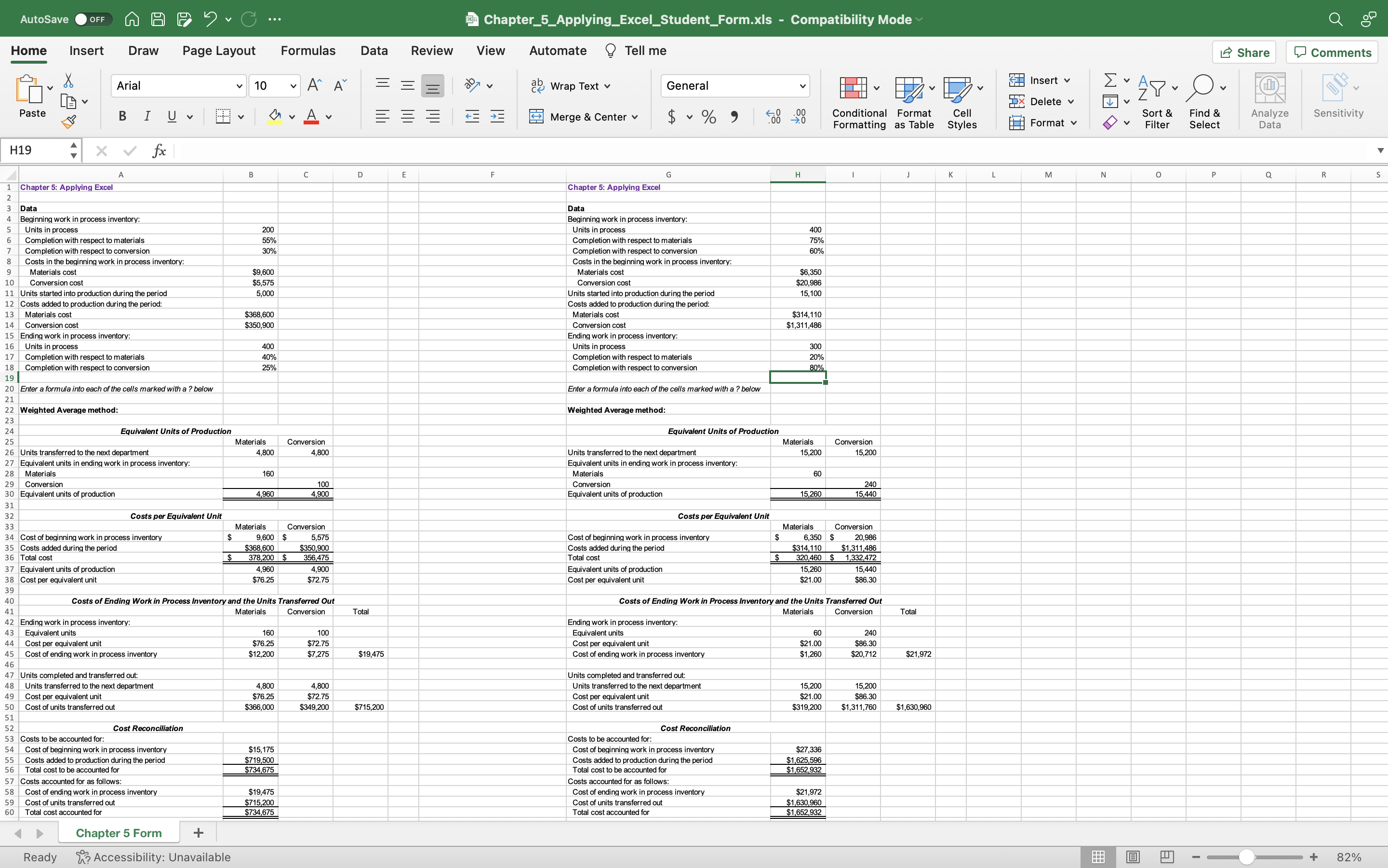 Chapter 5: Applying Excel: Exercise (Part 2 of 2) Requirement 2: Change