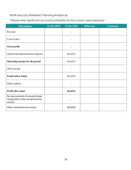 Planning Analytical: "Please refer significant accounts schedules for the current year balances"