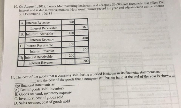 only final answers no explaining 10. On August 1, 2018. Turner Manufacturine