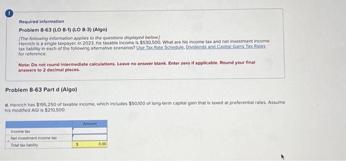8-3) (Algo) [The following information applies to the questions displayed below] tax