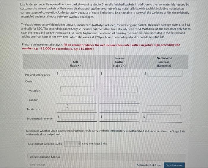  read the instructions in redlines also Lisa Anderson recently opened her