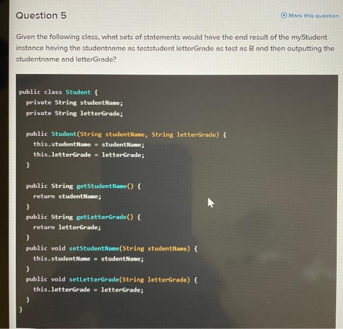 java question WILL leave a like Given the following class, what sets