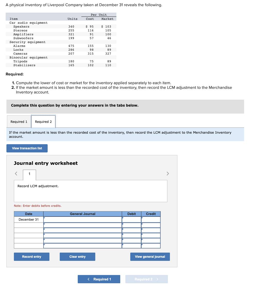 AND CORRECT. A physical inventory of Liverpool Company taken at December 31
