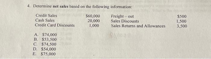  4. Determine net sales based on the following information: Freight-out Sales