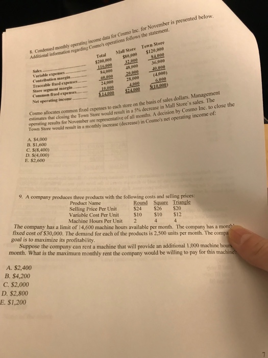  ember is presented below moothly operating income data for Cosmo Inc.