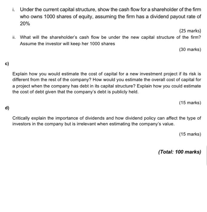 market value terms. There are 4,000 million shares outstanding. Market Value Balance