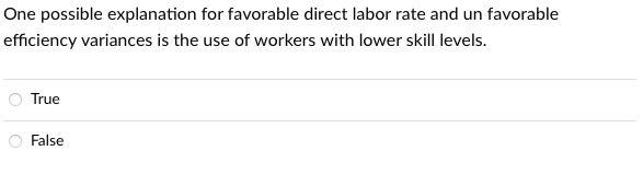 have experienced a favorable direct materials quantity variance. True False A favorable