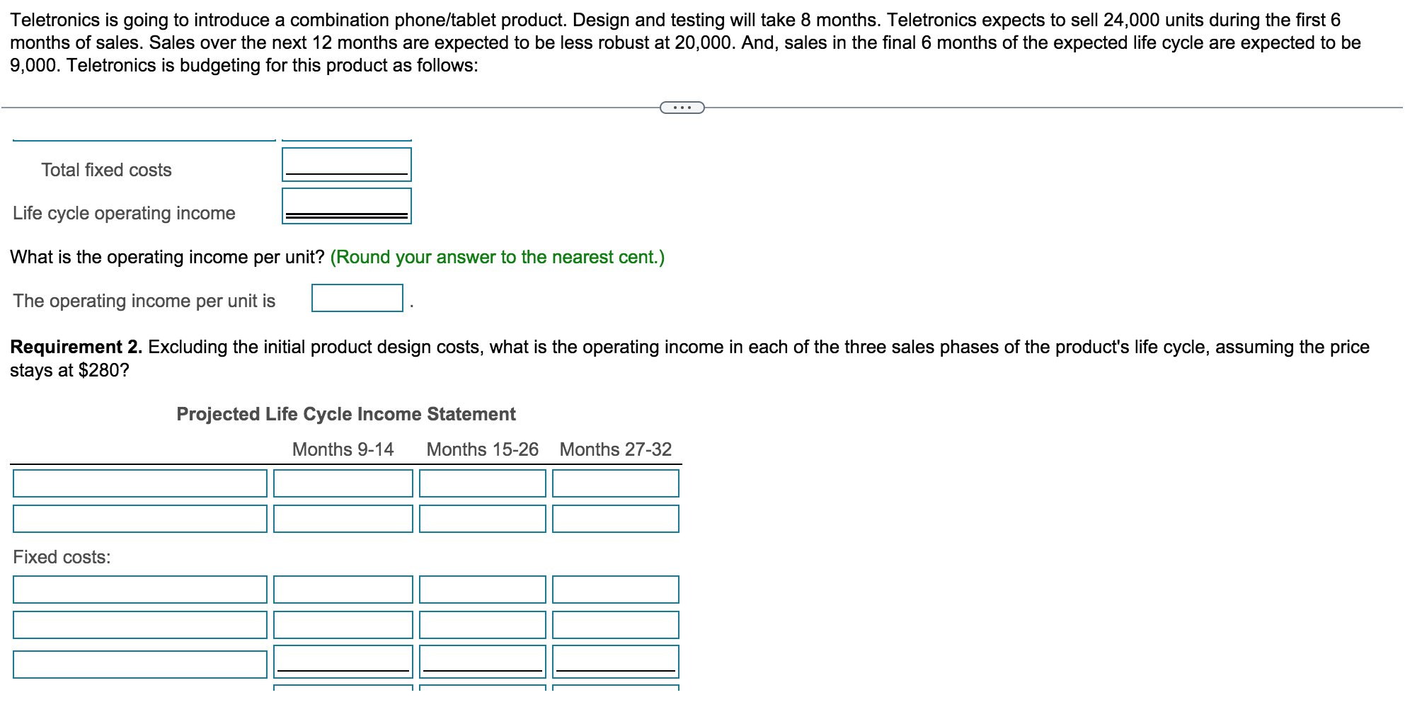 sell 24,000 units during the first 6 months of sales. Sales over