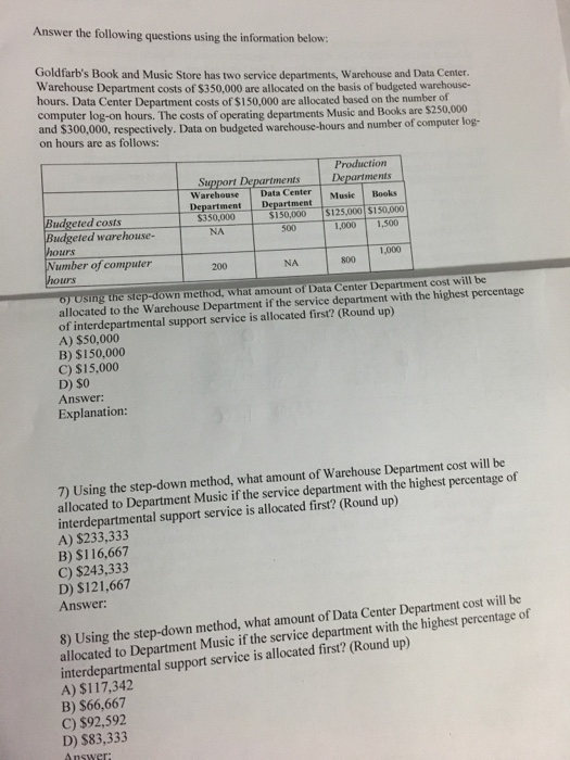  Answer the following questions using the information below: Goldfarb's Book and