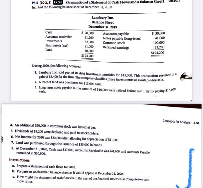  please complete the balance sheet P5.6 (LO 2, 3) Excel (Preparation