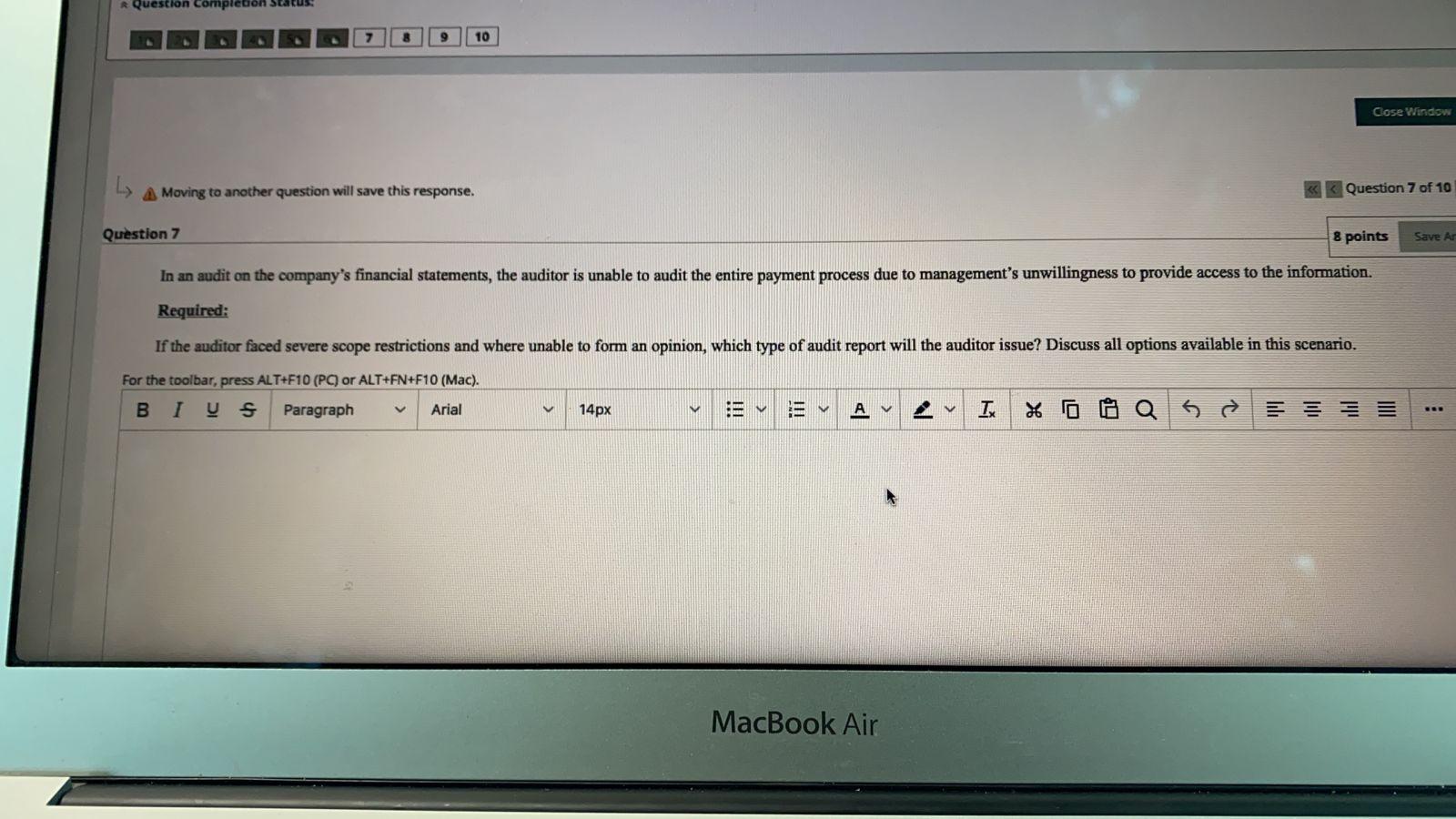  Question completion Status: 7 8 9 10 Cose Window 4 Moving