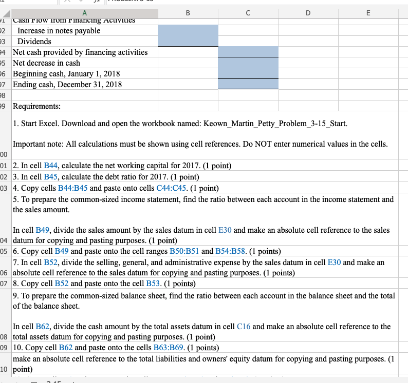 a common-sized balance sheet, and a statement of cash flows for 2018.
