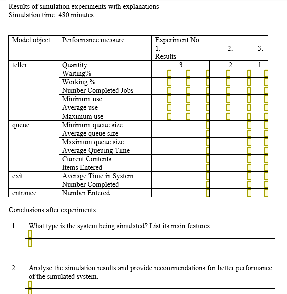 Please do this on Simulation 8. Thanks. Results of simulation experiments with