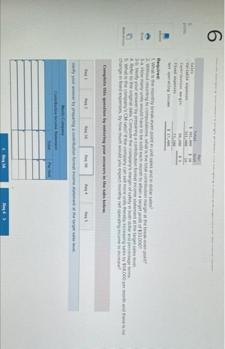 and expenses for last month follow so Sales Variable expenses Contribution margin