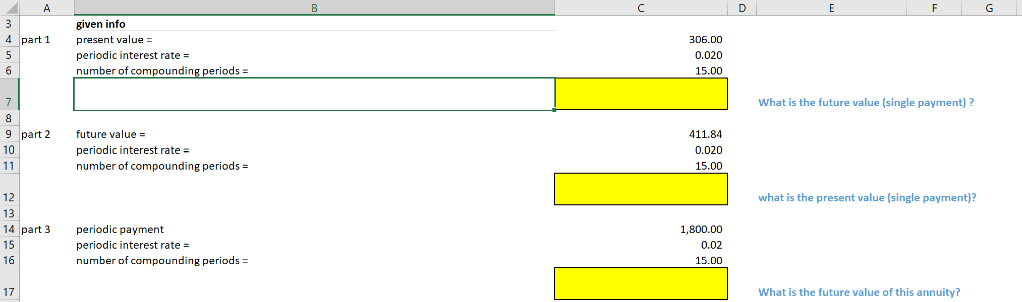 Please use excel functions. B D E F G . 3 4