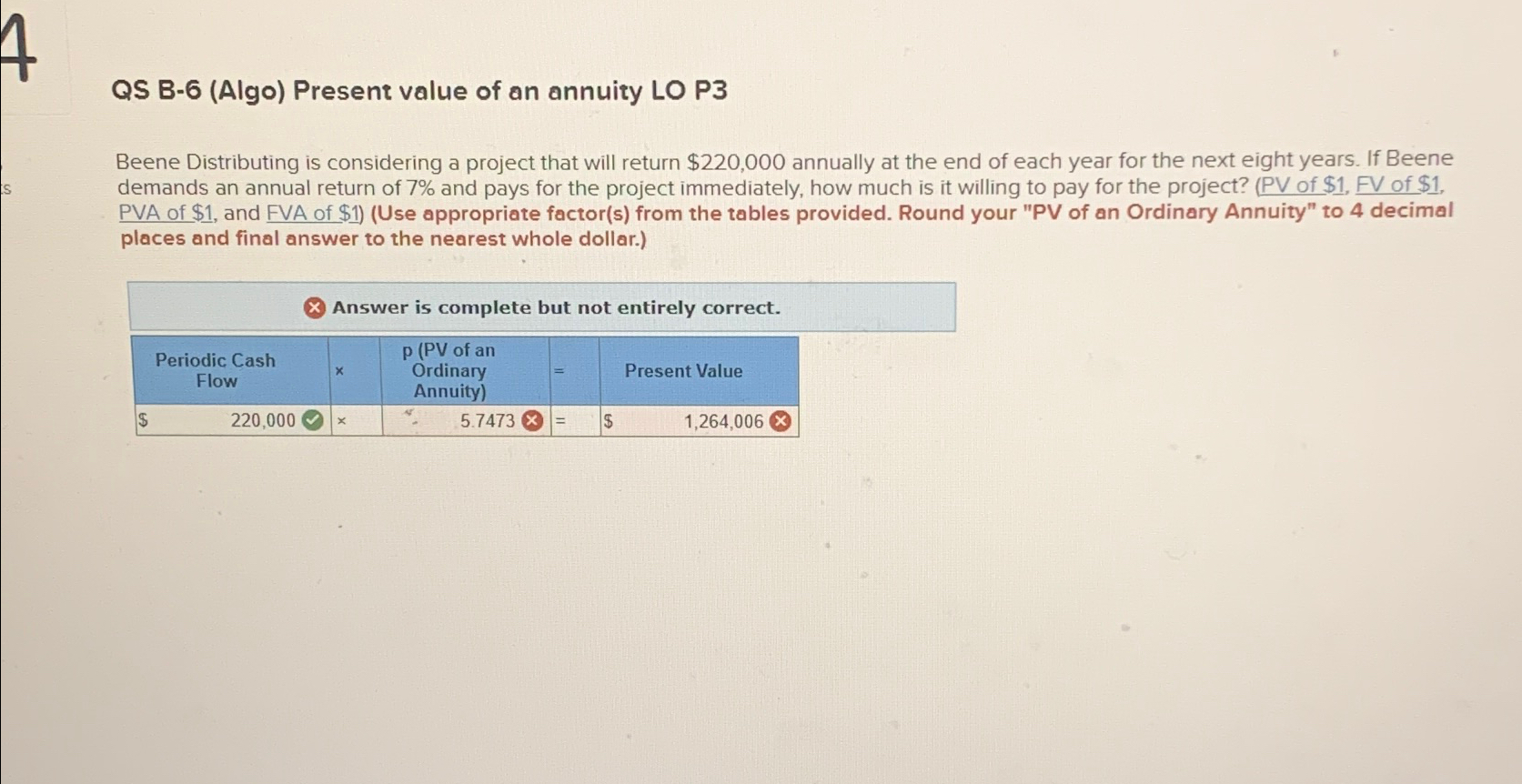  QS B-6(Algo) Present value of an annuity LO P3 Beene Distributing