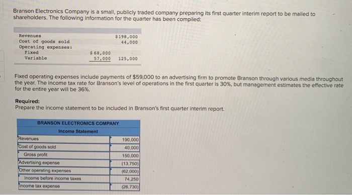 the numbers are all wrong, please help fill those in Branson Electronics