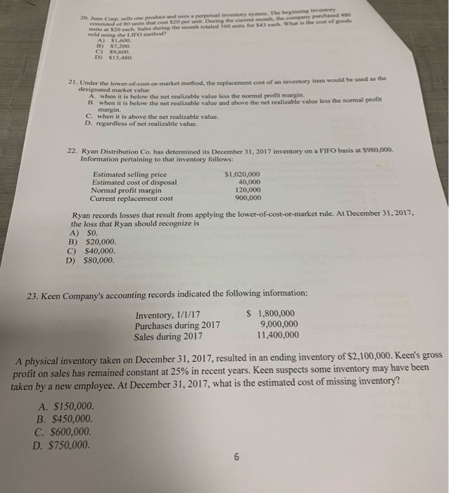  answer all 20. Pune Corpse ne postane perpetual inventory system. The