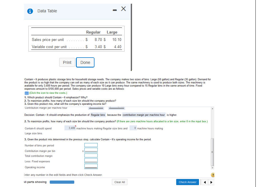  Data Table Regular Large Sales price per unit .........$ 8.70 $