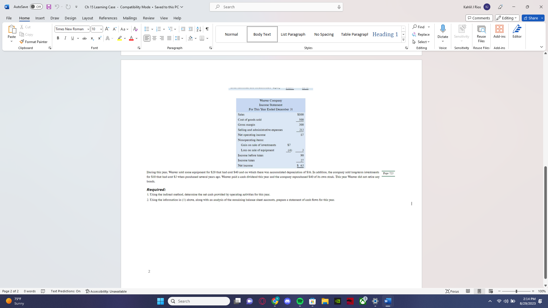 Saved to this PC PROBLEM 15-7 Prepare a Statement of Cash Flows