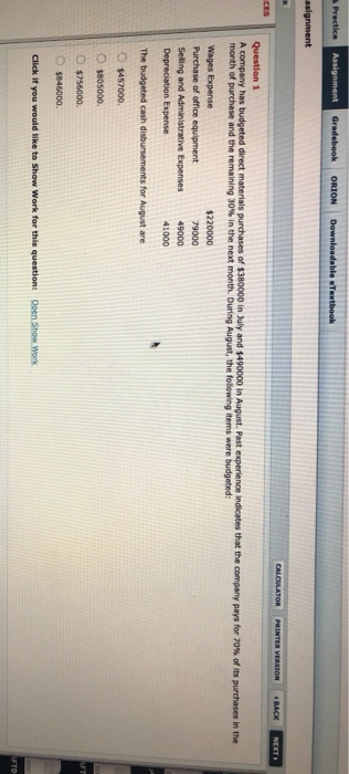  ORION Downloadable Textbook ssignment CALCULATOR PRINTER VERSION BACK NDET Question 1