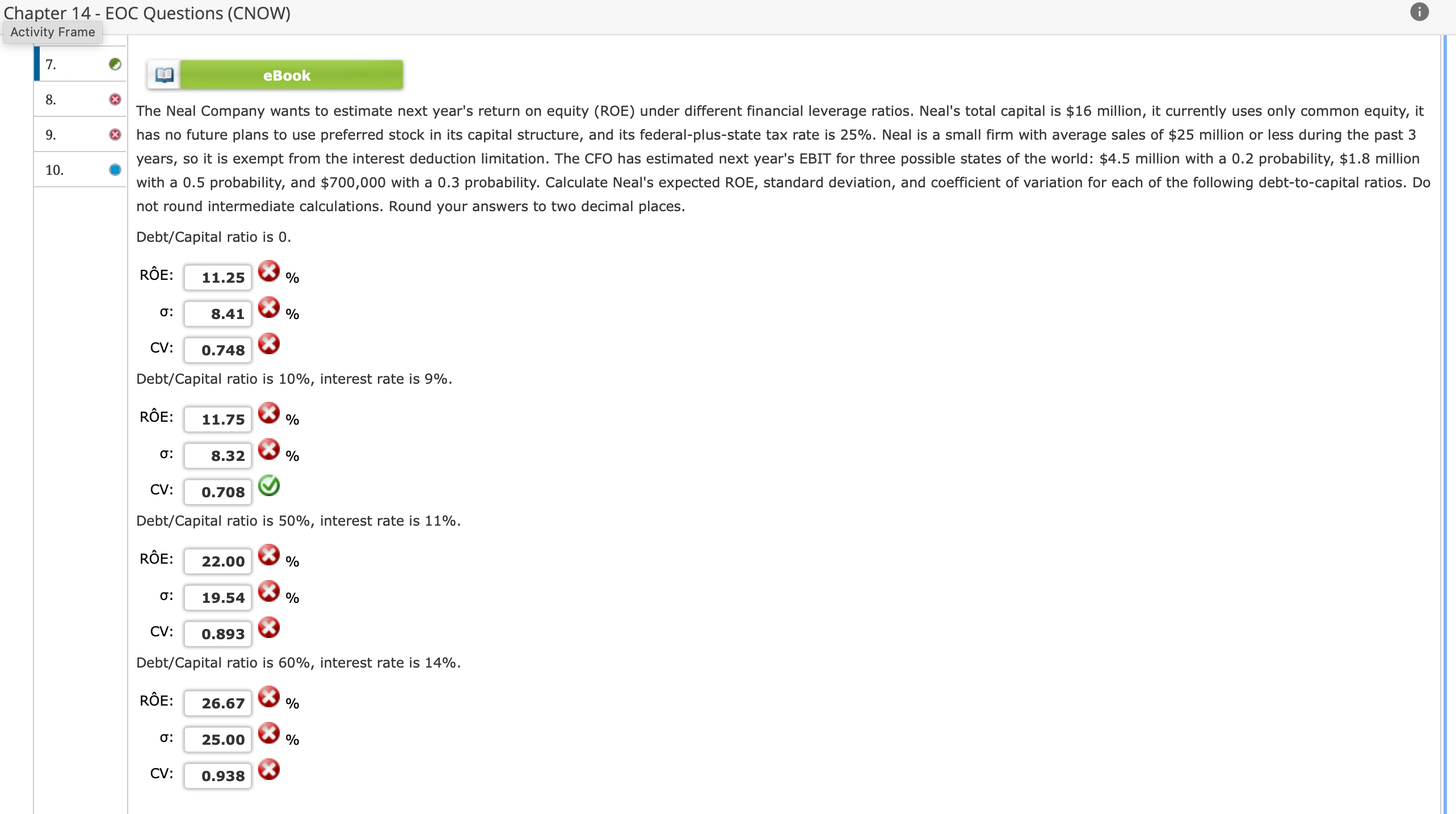  not round intermediate calculations. Round your answers to two decimal places.
