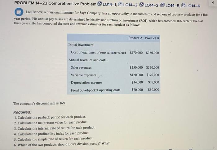 please help. PROBLEM 14-23 Comprehensive Problem L014-1, L014-2.4014-3, L014-5, 1014-6 Lou Barlow,