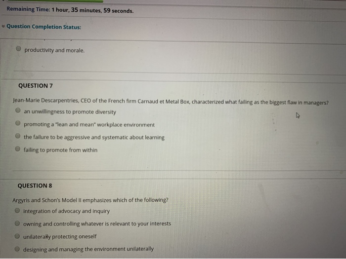  Remaining Time: 1 hour, 35 minutes, 59 seconds. Question Completion Status: