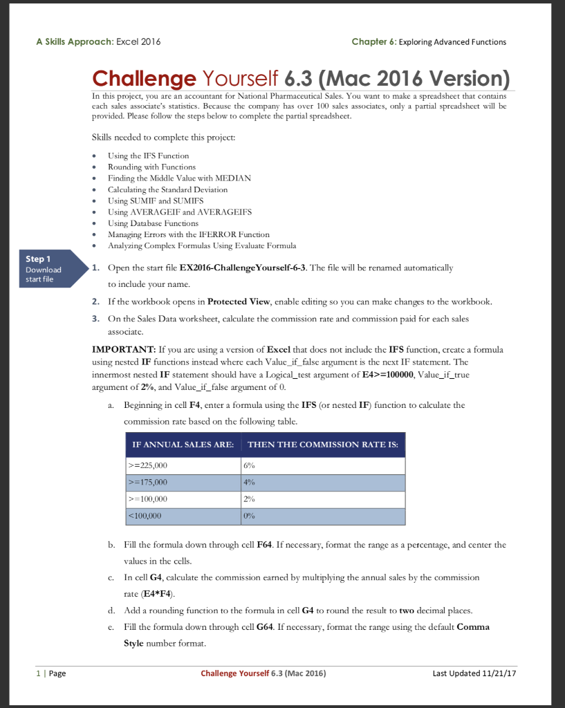  A Skills Approach: Excel 2016 Chapter 6: Exploring Advanced Functions Challenge