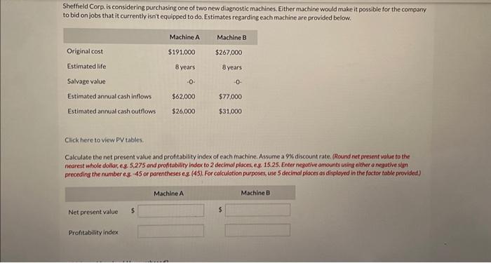 please help :( Sheffield Corp is considering purchasing one of two new